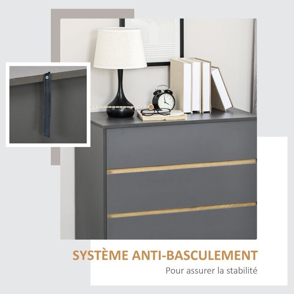 HOMCOM Komoda se 3 zásuvkami bez úchytů v severském designu - 80 x 40 x 80 cm - Šedá | Aosom