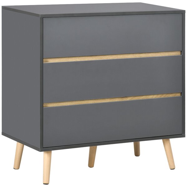 HOMCOM Komoda se 3 zásuvkami bez úchytů v severském designu - 80 x 40 x 80 cm - Šedá | Aosom