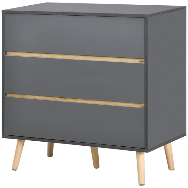 HOMCOM Komoda se 3 zásuvkami bez úchytů v severském designu - 80 x 40 x 80 cm - Šedá | Aosom