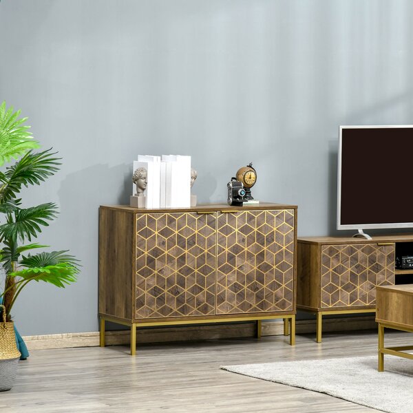 HOMCOM Dřevěný bufet s 2 dveřmi do předsíně a obývacího pokoje, moderní komoda se zlatými dekoracemi a ocelovými nohami, 99x39x75,5 cm | Aosom