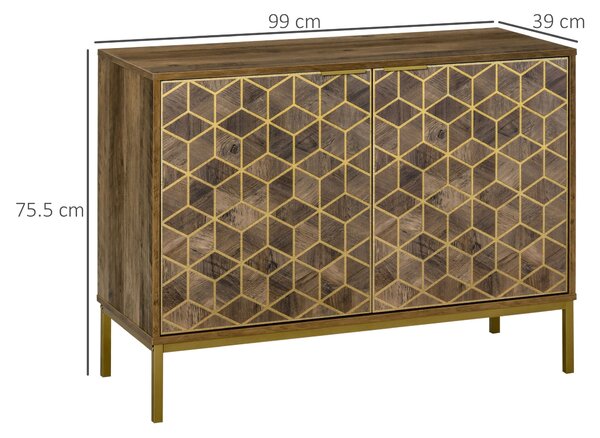HOMCOM Dřevěný bufet s 2 dveřmi do předsíně a obývacího pokoje, moderní komoda se zlatými dekoracemi a ocelovými nohami, 99x39x75,5 cm | Aosom