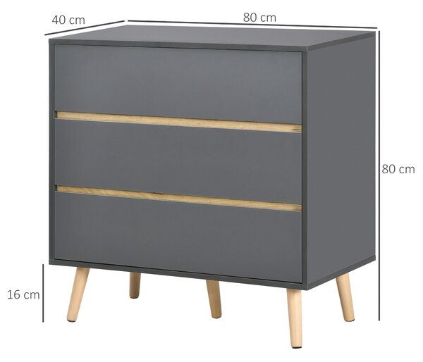 HOMCOM Komoda se 3 zásuvkami bez úchytů v severském designu - 80 x 40 x 80 cm - Šedá | Aosom