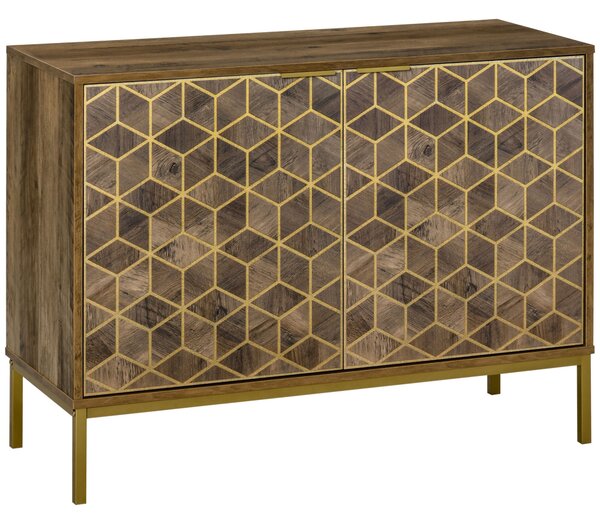 HOMCOM Dřevěný bufet s 2 dveřmi do předsíně a obývacího pokoje, moderní komoda se zlatými dekoracemi a ocelovými nohami, 99x39x75,5 cm | Aosom