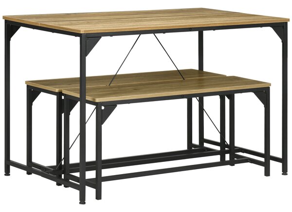 HOMCOM jídelní stůl se 2 lavicemi, ocelový rám, stůl pro 4 osoby 120 x 70 x 75 cm, lavice 100 x 30 x 45 cm pro kuchyň, jídelnu, obývací pokoj v přírod