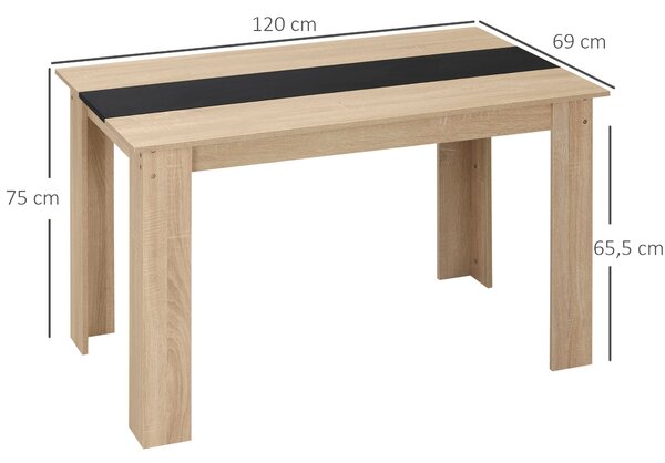 HOMCOM Moderní jídelní stůl s velkou pracovní plochou pro 2-4 osoby z dřevotřísky 120D x 69Š x 75V cm Černá a Přírodní | Aosom