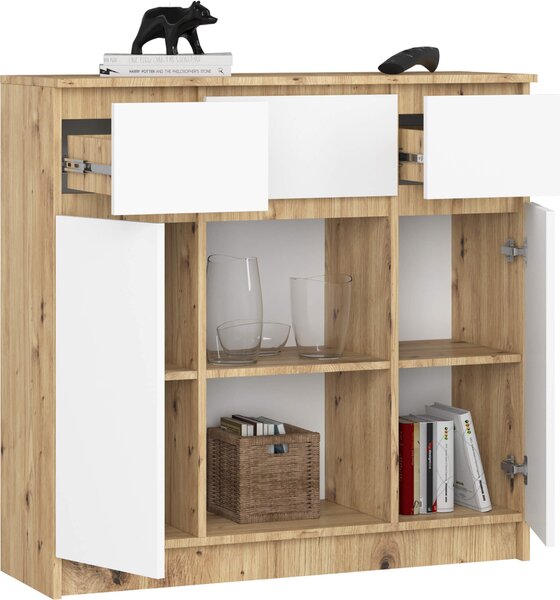 Akord Komoda 2 dveře 3 zásuvky 1 malé dvířko dub ručně vyrobená/bílá 101x35x98