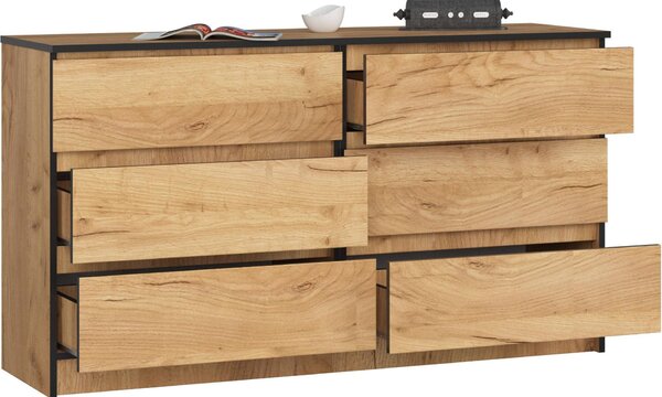 AKORD Furniture Factory OP0LK-140SZ6-CRA, Dub, 6 zásuvka/zásuvek, Matný, 16 mm, 60 cm, 400 mm