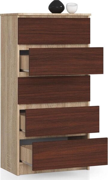 AKORD Furniture Factory OP0LK-6DABWEN004, Dub, Tmavě hnědá, 5 zásuvka/zásuvek, Matný, 16 mm, 51 cm, 400 mm