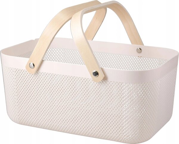 Úložný koš s bambusovou rukojetí 39 cm - bílý, H&L