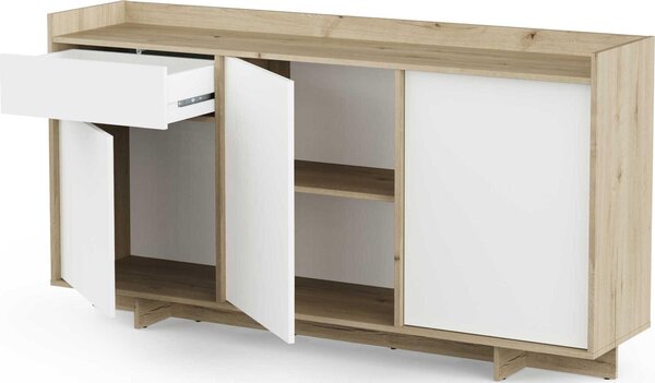 3dveřová příborník s 1 zásuvkou v provedení královský dub s bílou povrchovou úpravou, šířka 157 cm - LEAD