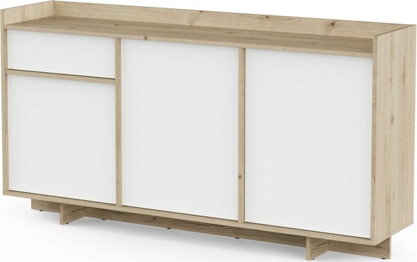 3dveřová příborník s 1 zásuvkou v provedení královský dub s bílou povrchovou úpravou, šířka 157 cm - LEAD