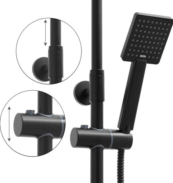 Erga Flova, sprchová souprava s termostatickou baterií a dešťovou hlavicí 20x20cm, černá matná, ERG-YKA-BP.FLOVA THERM 20 BLK