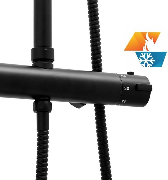 Erga Enza, sprchová souprava s termostatickou baterií a dešťovou hlavicí 20cm, černá matná, ERG-YKA-BP.ENZA20-BLK