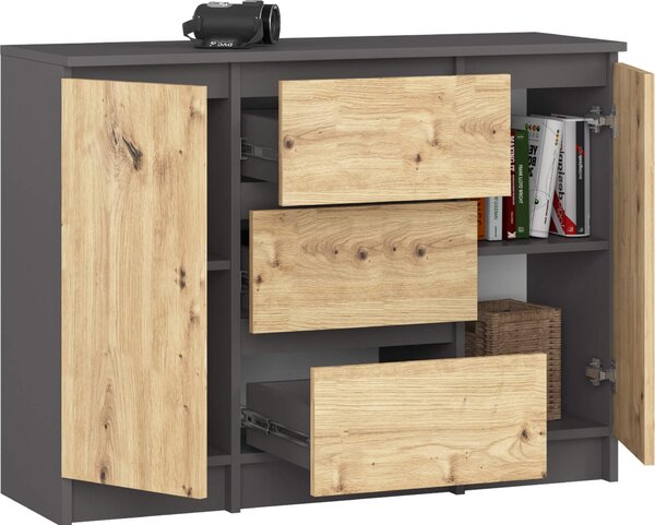 Akord Komoda 2 dveře 3 zásuvky šedý grafit/dub řemeslnický 101x35x76