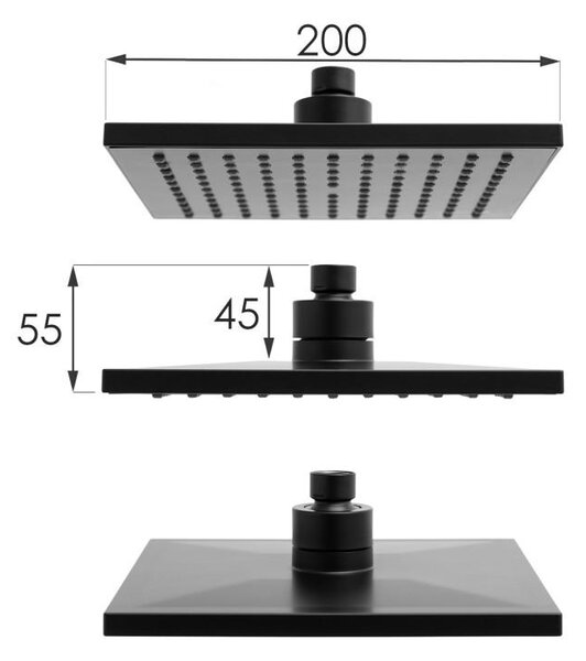 Erga Flova, sprchová souprava s termostatickou baterií a dešťovou hlavicí 20x20cm, černá matná, ERG-YKA-BP.FLOVA THERM 20 BLK