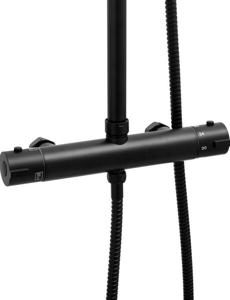 Erga Enza, sprchová souprava s termostatickou baterií a dešťovou hlavicí 20cm, černá matná, ERG-YKA-BP.ENZA20-BLK