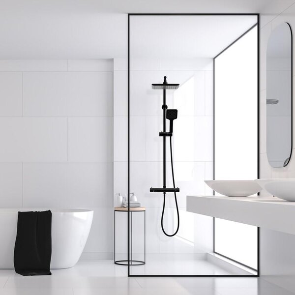 Erga Bodo Therm, sprchová souprava s termostatickou baterií a dešťovou hlavicí 23x23cm, černá matná, ERG-YKA-BP.BODO-THERM-23-BLK