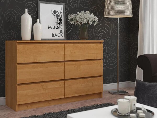 Komoda K120 6 zásuvek v olšovém dekoru vysoce kvalitní laminát pro domácnost a kancelář