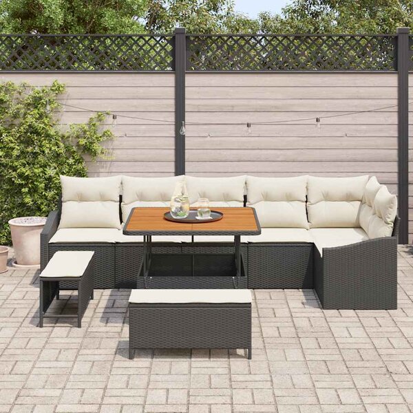 Sada zahradních pohovek 9 ks 7-Počet míst Černá Poly ratan 3364615