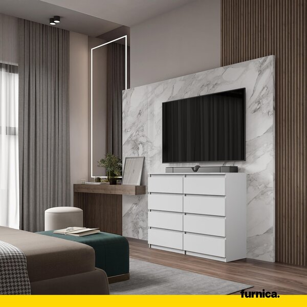 FURNICA - GABRIEL - Komoda s 8 zásuvkami - bílá matná V92cm Š120cm H33cm