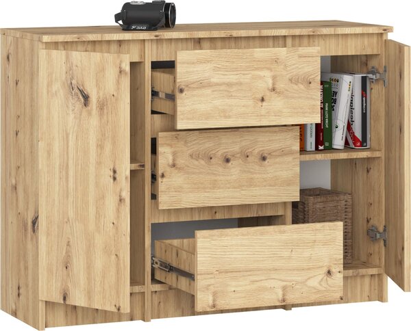 Komoda K100 Dub Artisan 101 cm 2 dvířka 3 zásuvky Š101xV76xH35 cm