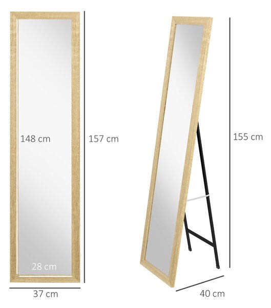 HOMCOM Obdélníkové Zrcadlo na Stěnu nebo Stůl s Dřevěným Rámem do Obývacího Pokoje a Ložnice 37 x 157 cm Přírodní Dřevo | Aosom