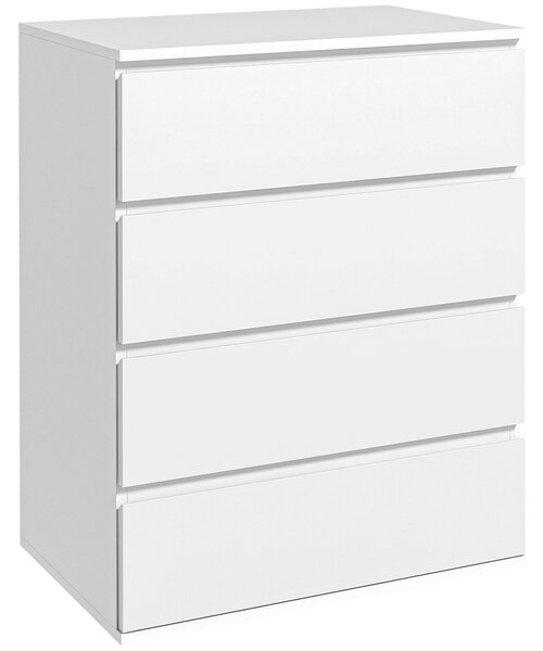 HOMCOM Úložná Komoda s 4 Zásuvkami Moderní Styl s Mechanismem Tichého Zavírání - 60 x 40 x 80 cm, Bílá | Aosom