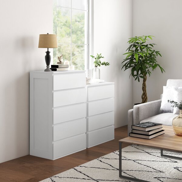 HOMCOM Komoda s 5 šuplíky - Moderní Stylový Úložný Prvek s Hladkým Uzavíracím Mechanismem pro Ložnici, Obývací Pokoj - 60 x 38 x 100 cm, Bílá | Aosom