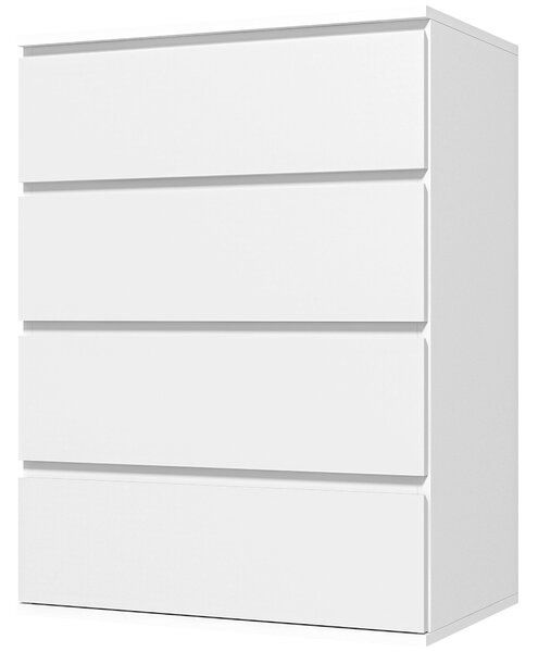 HOMCOM Úložná Komoda s 4 Zásuvkami Moderní Styl s Mechanismem Tichého Zavírání - 60 x 40 x 80 cm, Bílá | Aosom