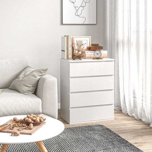 HOMCOM Úložná Komoda s 4 Zásuvkami Moderní Styl s Mechanismem Tichého Zavírání - 60 x 40 x 80 cm, Bílá | Aosom