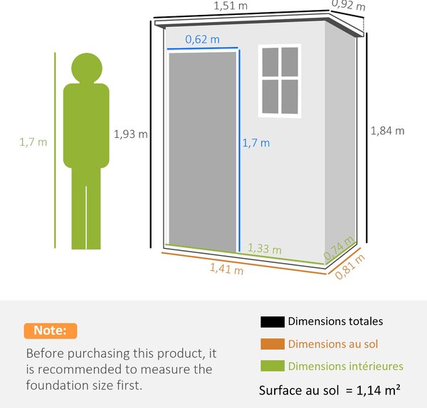 Zahradní kůlna Outsunny 1,14 m² - uzamykatelné dveře, ventilace a okno - rozměry 151D x 92Š x 193V cm - plast, šedá | Aosom