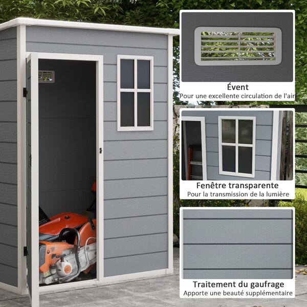 Zahradní kůlna Outsunny 1,14 m² - uzamykatelné dveře, ventilace a okno - rozměry 151D x 92Š x 193V cm - plast, šedá | Aosom