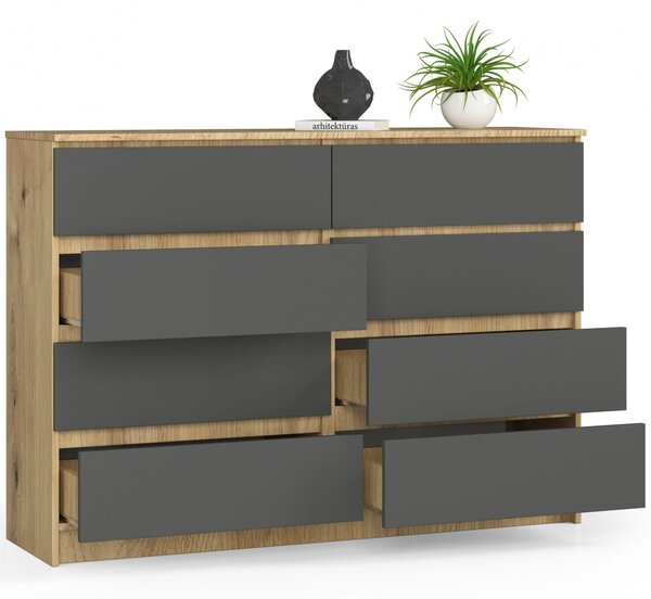 AKORD Furniture Factory OP0LK-140SZ8-ARTSZA, Dub, 8 zásuvka/zásuvek, Matný, 16 mm, 60 cm, 400 mm