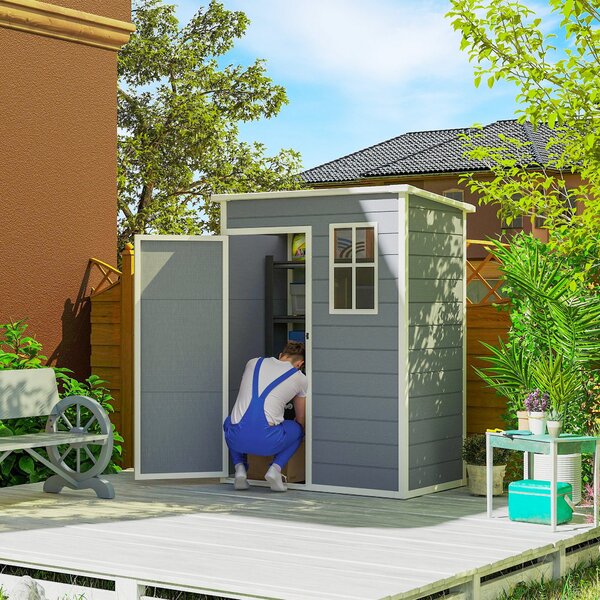 Zahradní kůlna Outsunny 1,14 m² - uzamykatelné dveře, ventilace a okno - rozměry 151D x 92Š x 193V cm - plast, šedá | Aosom