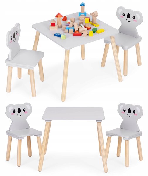 EcoToys stolek s židličkami Koala, šedá