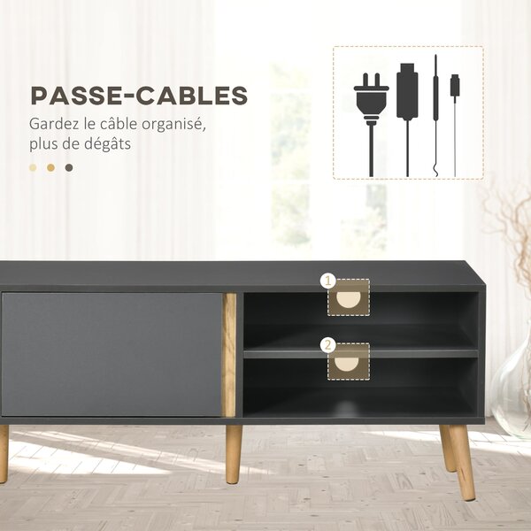 HOMCOM TV Stánek pro televizory do 55 palců, skandinávský design, 2 dveře, 2 police s vedením kabelů, 150 x 35 x 45 cm, tmavě šedá | Aosom