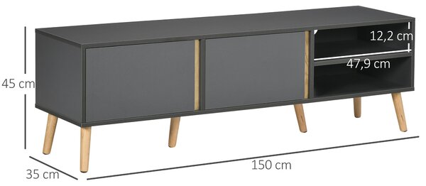 HOMCOM TV Stánek pro televizory do 55 palců, skandinávský design, 2 dveře, 2 police s vedením kabelů, 150 x 35 x 45 cm, tmavě šedá | Aosom