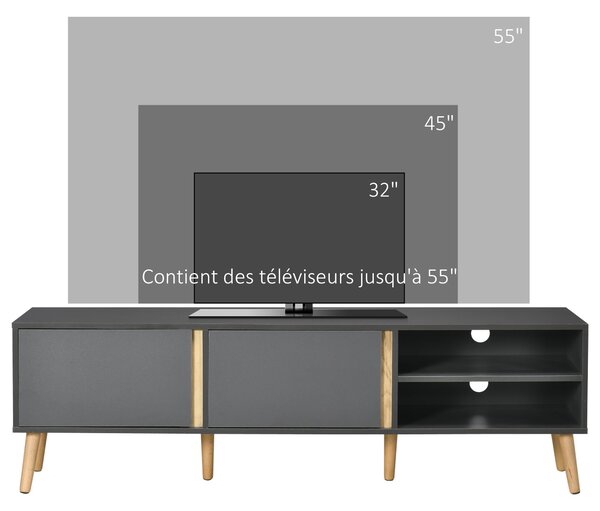 HOMCOM TV Stánek pro televizory do 55 palců, skandinávský design, 2 dveře, 2 police s vedením kabelů, 150 x 35 x 45 cm, tmavě šedá | Aosom