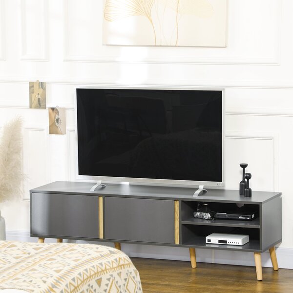 HOMCOM TV Stánek pro televizory do 55 palců, skandinávský design, 2 dveře, 2 police s vedením kabelů, 150 x 35 x 45 cm, tmavě šedá | Aosom