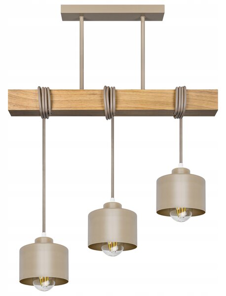ZÁVĚSNÉ STROPNÍ SVÍTIDLO Lustr 3x E27 LED Svítidlo Dřevo Dub Béžový Kašmír