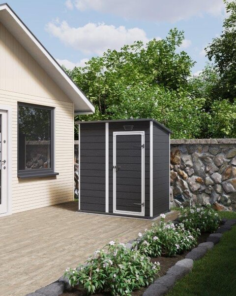 Zahradní domek Keter Essential Shed 6x4 - 112 × 184 × 195 cm - tmavě šedý/bílý