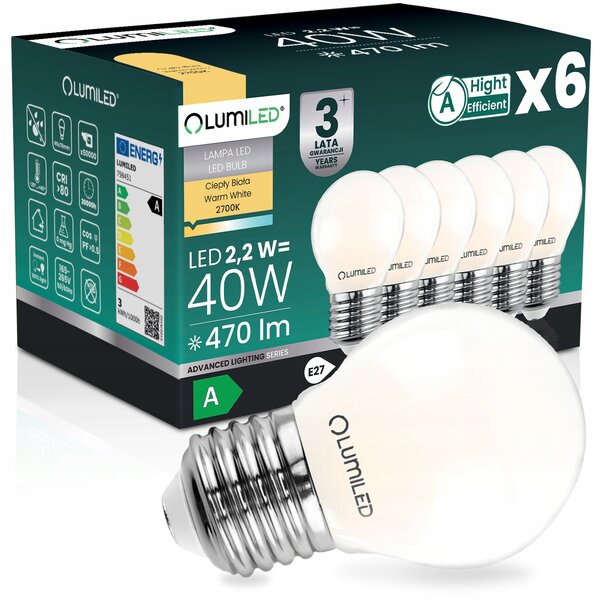 LED žárovka Lumiled E27 2,2 W 470 lm 2700 K kulička 6 ks