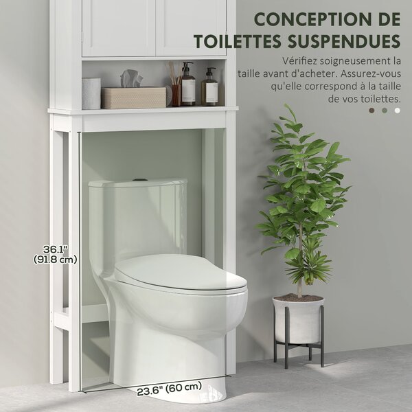 HOMCOM Skříňka na WC s úložným prostorem nad toaletou, policový regál do koupelny - 70 x 20 x 175 cm, Bílá | Aosom