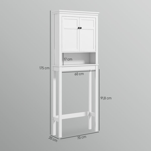HOMCOM Skříňka na WC s úložným prostorem nad toaletou, policový regál do koupelny - 70 x 20 x 175 cm, Bílá | Aosom