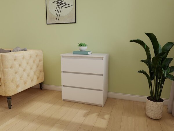 Komoda - 3 zásuvky - 70 cm - Bílá matná - Moderní příborník - Vysoká kvalita