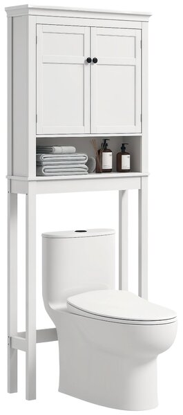HOMCOM Skříňka na WC s úložným prostorem nad toaletou, policový regál do koupelny - 70 x 20 x 175 cm, Bílá | Aosom