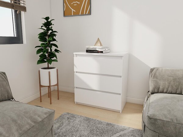 Komoda - 3 zásuvky - 70 cm - Bílá matná - Moderní příborník - Vysoká kvalita
