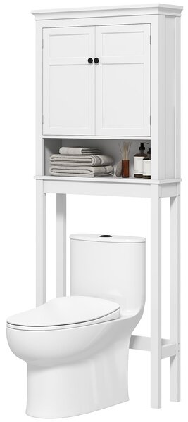 HOMCOM Skříňka na WC s úložným prostorem nad toaletou, policový regál do koupelny - 70 x 20 x 175 cm, Bílá | Aosom