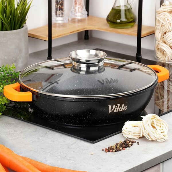 Hluboká granitová pánev 4,7 L 32 cm, víko, aroma dávkovač VILDE