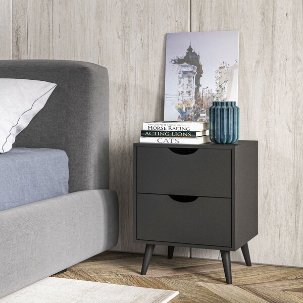 Noční stůl HOMCOM se 2 zásuvkami, skandinávský styl pro ložnici, obývací pokoj, 40 x 35 x 50,5 cm, černý | Aosom
